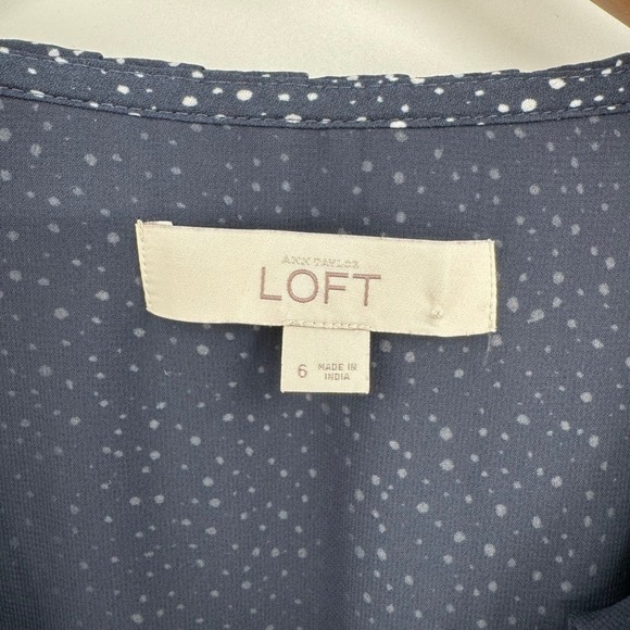 Loft Navy Blue/White Speck Long Sleeve V-Neck Dress Women's Sz 6 - Picture 11 of 12